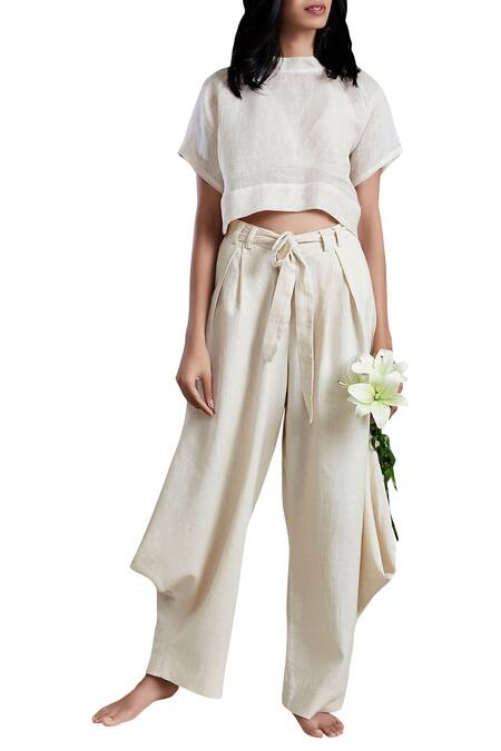 MATI Beige Linen Crop Top