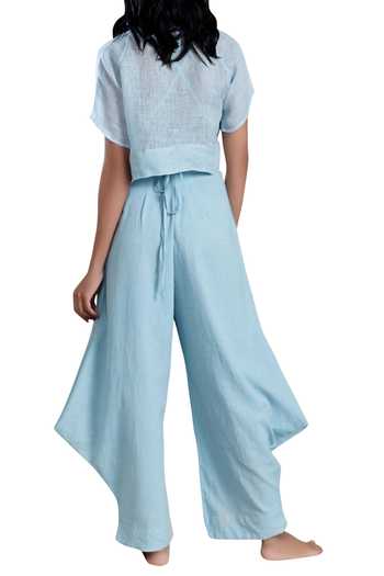 Shop MATI Blue Linen Crop Top at Aza Fashions Shop_MATI_Blue Linen Crop Top_at_Aza_Fashions