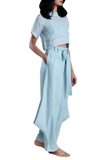 MATI Blue Linen Crop Top Online at Aza Fashions MATI_Blue Linen Crop Top_Online_at_Aza_Fashions