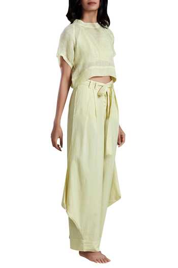 MATI Yellow Handloom Cotton Draped Pants Online at Aza Fashions MATI_Yellow Handloom Cotton Draped Pants_Online_at_Aza_Fashions