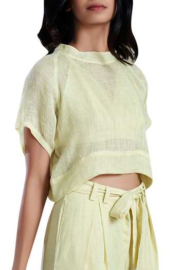 Shop MATI Yellow Handloom Cotton Draped Pants Online at Aza Fashions Shop_MATI_Yellow Handloom Cotton Draped Pants_Online_at_Aza_Fashions
