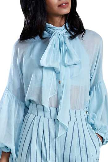 Buy_MATI_Blue Tie-up Shirt_Online_at_Aza_Fashions