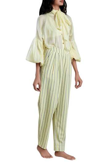 MATI_Yellow Handloom Cotton Pants_Online_at_Aza_Fashions