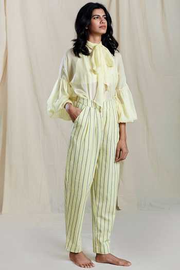 Buy_MATI_Yellow Handloom Cotton Pants_Online_at_Aza_Fashions