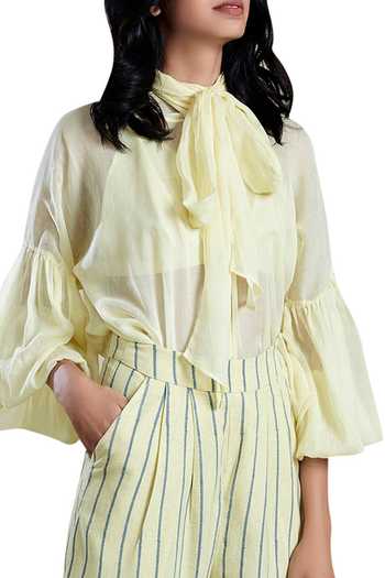 Shop_MATI_Yellow Handloom Cotton Pants_Online_at_Aza_Fashions