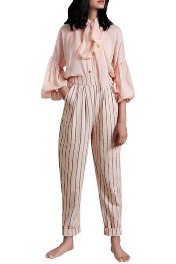 MATI_Peach Handloom Cotton Pants_Online_at_Aza_Fashions
