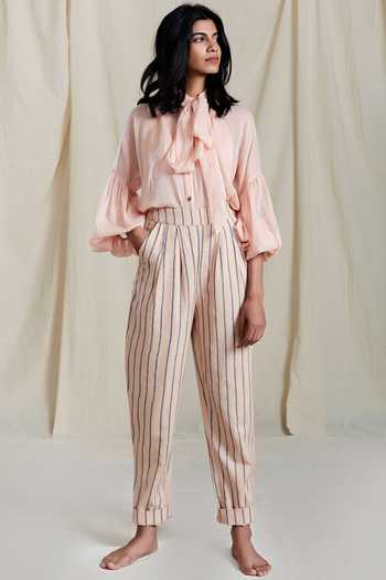 Buy_MATI_Peach Handloom Cotton Pants_Online_at_Aza_Fashions