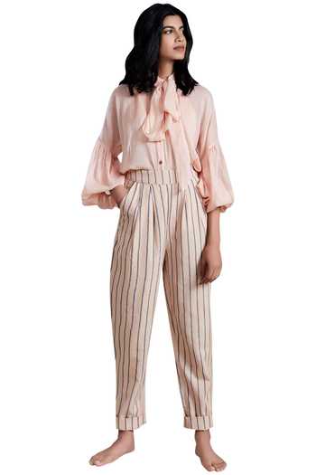 Shop_MATI_Peach Handloom Cotton Pants_Online_at_Aza_Fashions