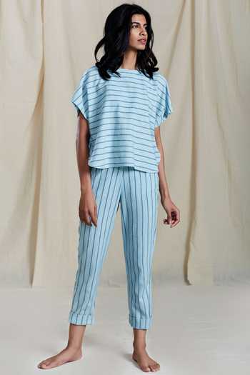 Buy MATI Blue Handloom Cotton Pants Online at Aza Fashions Buy_MATI_Blue Handloom Cotton Pants_Online_at_Aza_Fashions
