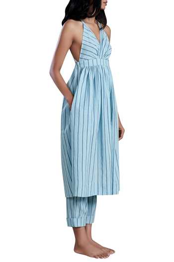 MATI_Blue Handloom Cotton Dress_Online_at_Aza_Fashions