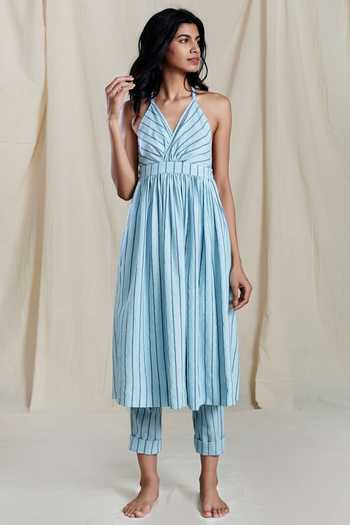 Buy_MATI_Blue Handloom Cotton Dress_Online_at_Aza_Fashions
