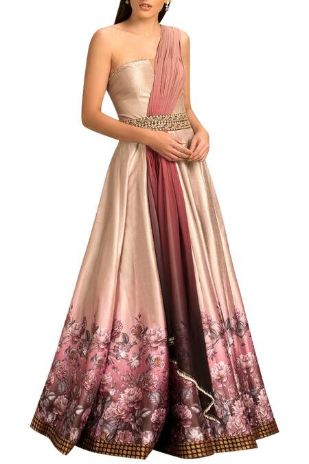 Rocky Star Beige Raw Silk Printed Gown