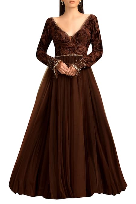 Rocky Star Brown Silk Embroidered Gown