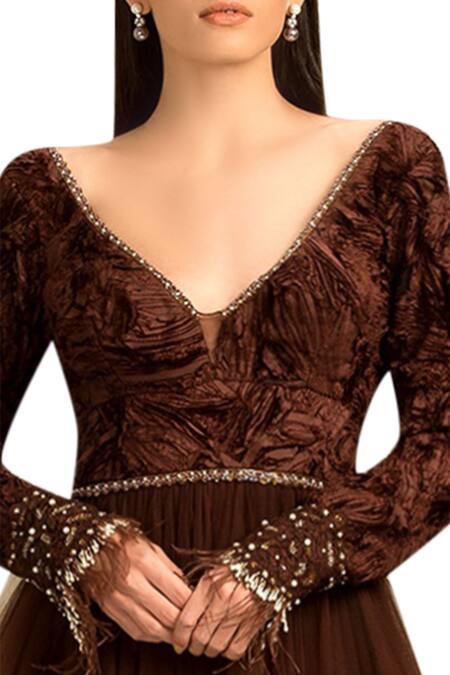 Rocky Star Brown Silk Embroidered Gown Online at Aza Fashions Rocky Star_Brown Silk Embroidered Gown_Online_at_Aza_Fashions