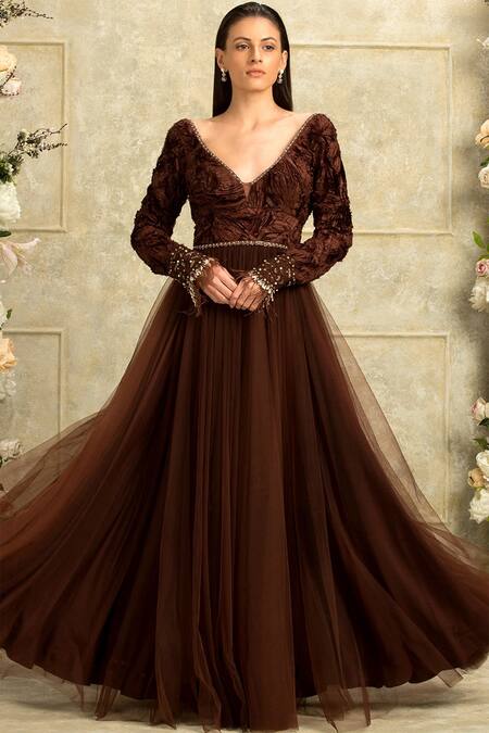 Buy Rocky Star Brown Silk Embroidered Gown Online at Aza Fashions Buy_Rocky Star_Brown Silk Embroidered Gown_Online_at_Aza_Fashions