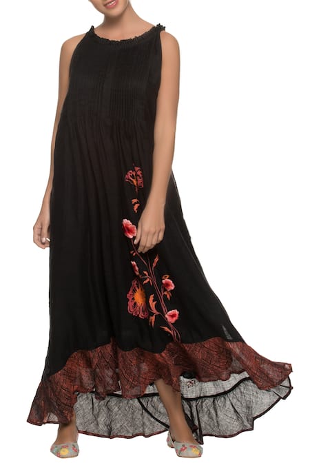 KAVERI Black Floral Embroidered Dress