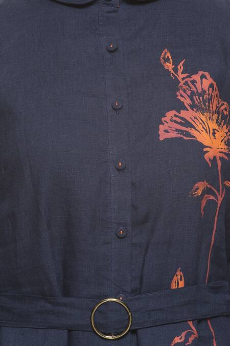 Kaveri Blue Linen Shirt Dress at Aza Fashions Kaveri_Blue Linen Shirt Dress_at_Aza_Fashions