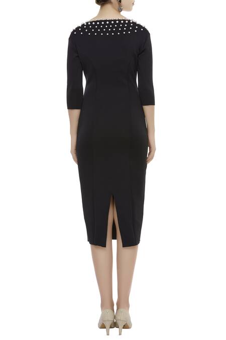 Shop_Varsha Wadhwa_Black Bodycon Midi Dress _at_Aza_Fashions