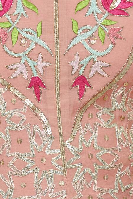Aiman Pink Silk Chanderi Split Neck Anarkali Set at Aza Fashions Aiman_Pink Silk Chanderi Split Neck Anarkali Set_at_Aza_Fashions