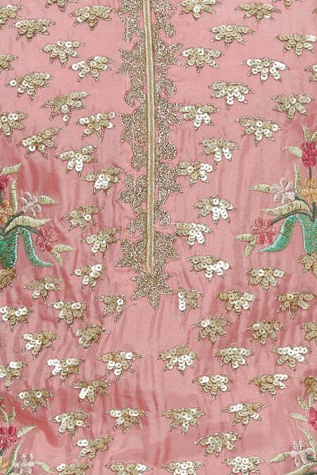 Aiman_Pink Silk Chanderi Mandarin Collar Embroidered Kurta Set_at_Aza_Fashions