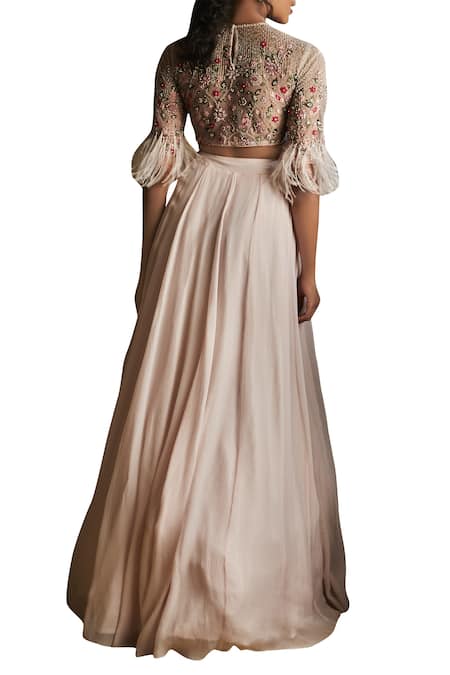 Shop Ridhi Mehra Pink Net Round Neck Embroidered Blouse Lehenga Set at Aza Fashions Shop_Ridhi Mehra_Pink Net Round Neck Embroidered Blouse Lehenga Set _at_Aza_Fashions