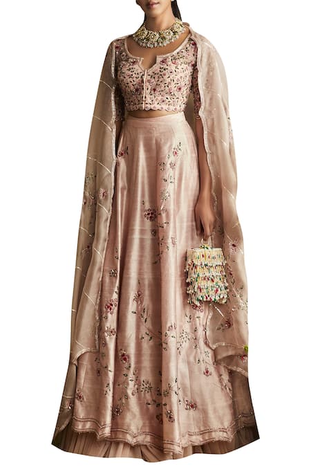 Ridhi Mehra Pink Round Neck Embroidered Lehenga Set