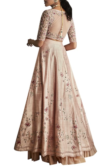 Shop Ridhi Mehra Pink Round Neck Embroidered Lehenga Set at Aza Fashions Shop_Ridhi Mehra_Pink Round Neck Embroidered Lehenga Set _at_Aza_Fashions