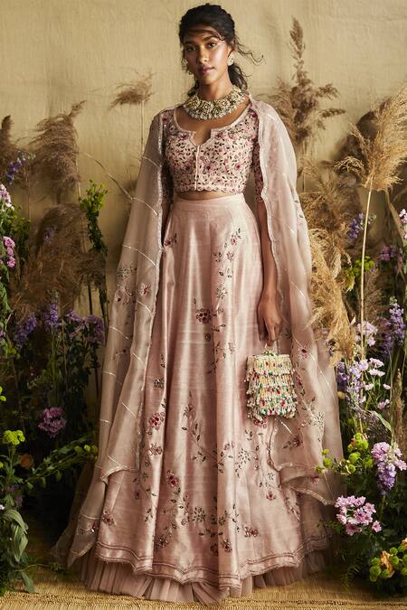 Ridhi Mehra Pink Round Neck Embroidered Lehenga Set Online at Aza Fashions Ridhi Mehra_Pink Round Neck Embroidered Lehenga Set _Online_at_Aza_Fashions