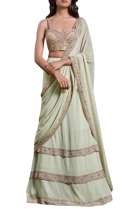 Sana Barreja Pre-Draped Embroidered Lehenga Saree 