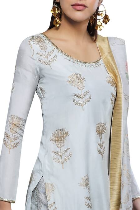 Shop_Show Shaa_Blue Organza, Chanderi, Satin Kurta Set With Maheshwari Dupatta_Online_at_Aza_Fashions
