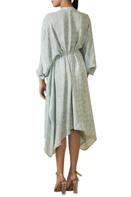 Shop Tarun Tahiliani Blue Chikankari Embroidered Tunic at Aza Fashions Shop_Tarun Tahiliani_Blue Chikankari Embroidered Tunic_at_Aza_Fashions