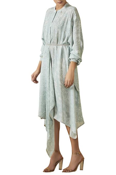 Tarun Tahiliani Blue Chikankari Embroidered Tunic Online at Aza Fashions Tarun Tahiliani_Blue Chikankari Embroidered Tunic_Online_at_Aza_Fashions