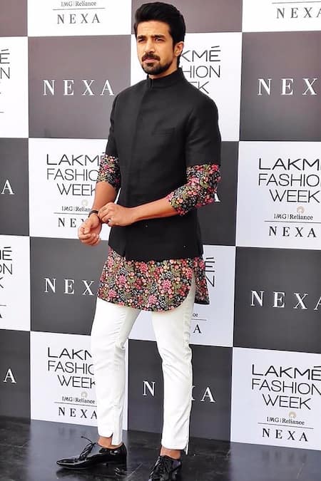 Beige Kurta Pant With Floral Printed Nehru Jacket 407MW01