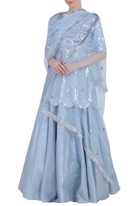 Seema Nanda Blue Silk Embroidered Kurta Lehenga Set 