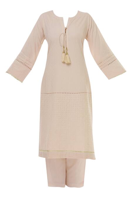 Buy_Kisneel By Pam_Pink Dobby Embroidered Kurta Set_Online_at_Aza_Fashions