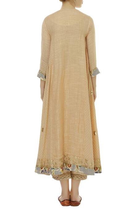 Shop Kisneel By Pam Peach Cotton Embroidered Kurta Set at Aza Fashions Shop_Kisneel By Pam_Peach Cotton Embroidered Kurta Set_at_Aza_Fashions