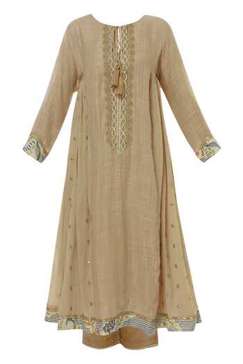 Buy_Kisneel By Pam_Beige Cotton Embroidered Kurta Set_Online_at_Aza_Fashions