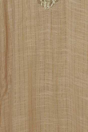 Kisneel By Pam_Beige Cotton Embroidered Kurta Set_at_Aza_Fashions