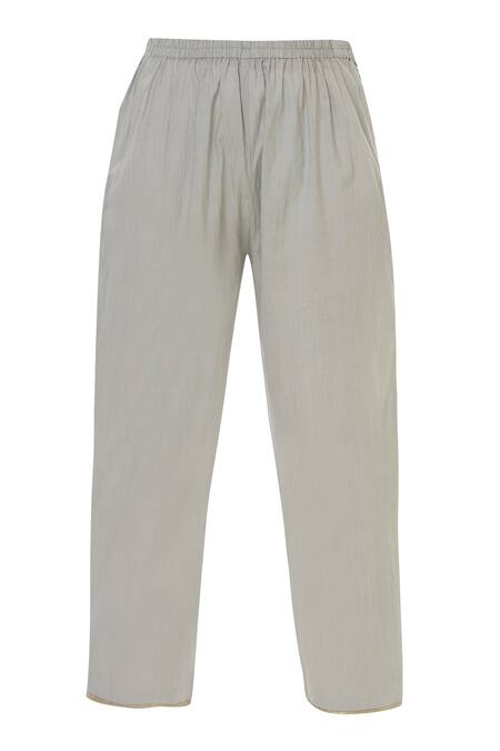 Shop_Kisneel By Pam_Grey Cotton Embroidered Kurta Set_Online_at_Aza_Fashions