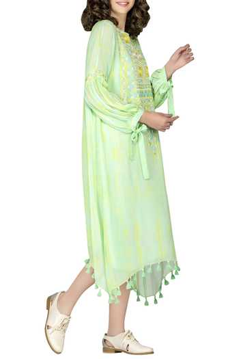Niki Mahajan_Green Georgette Embroidered Midi Dress_Online_at_Aza_Fashions