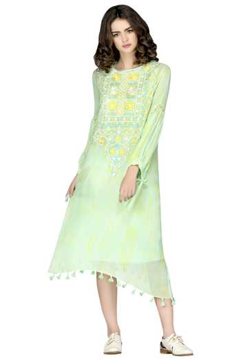 Buy_Niki Mahajan_Green Georgette Embroidered Midi Dress_Online_at_Aza_Fashions