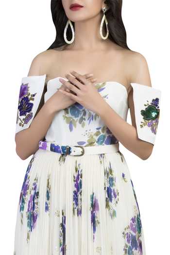 Buy_Pallavi Jaipur_Off White Chiffon One Shoulder Printed Gown_Online_at_Aza_Fashions