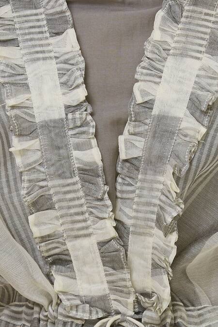 Aalyxir_White Woven Chanderi Dress Square Neckline Jacket With_at_Aza_Fashions