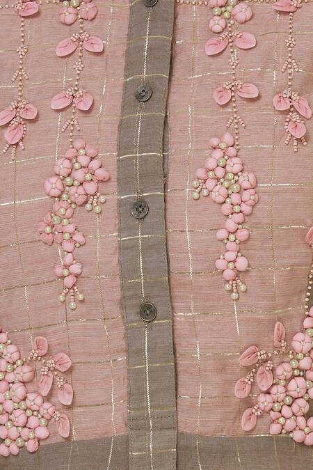 Aalyxir_Brown Woven Chanderi Round Neck Checkered Tunic_at_Aza_Fashions