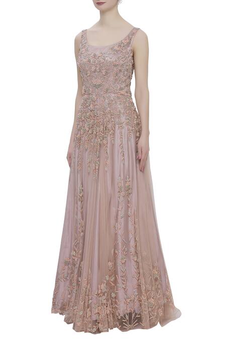 Buy_Sonal & Ekta_Purple Net Round Embellished Flared Gown  _Online_at_Aza_Fashions