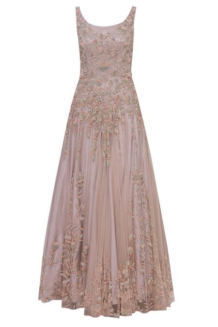 Shop_Sonal & Ekta_Purple Net Round Embellished Flared Gown  _Online_at_Aza_Fashions