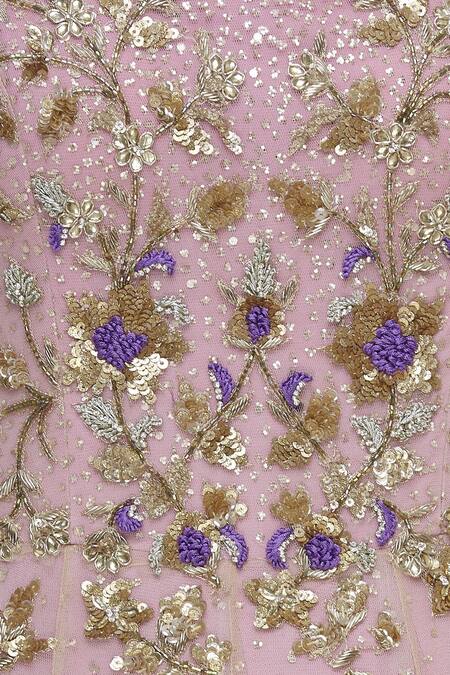 Sonal & Ekta_Purple Net Round Embellished Flared Gown  _at_Aza_Fashions