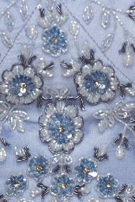 Sonal & Ekta_Blue Net Sweetheart Neck Embellished Lehenga Set _at_Aza_Fashions