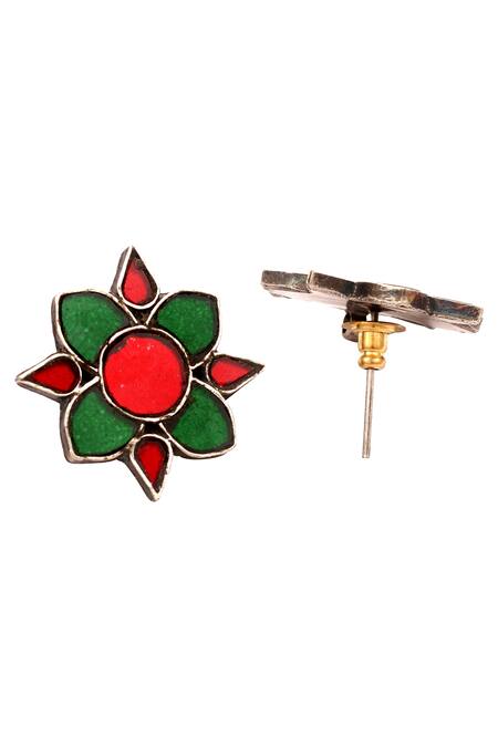 Sangeeta Boochra_Silver Plated Glitter Floral Glass Studs _Online_at_Aza_Fashions