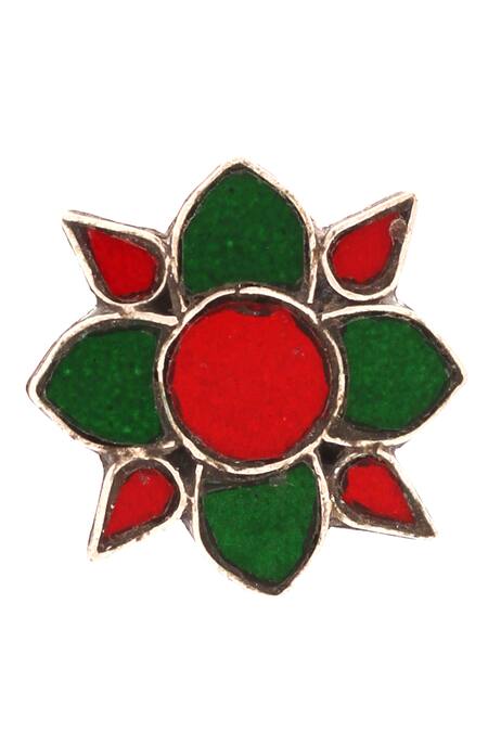 Buy_Sangeeta Boochra_Silver Plated Glitter Floral Glass Studs _Online_at_Aza_Fashions